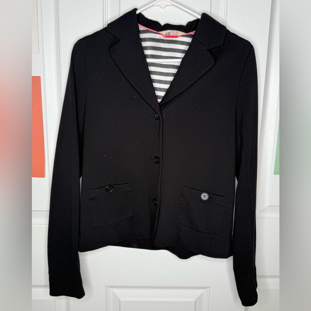 H&M Black Blazer with Striped Lining